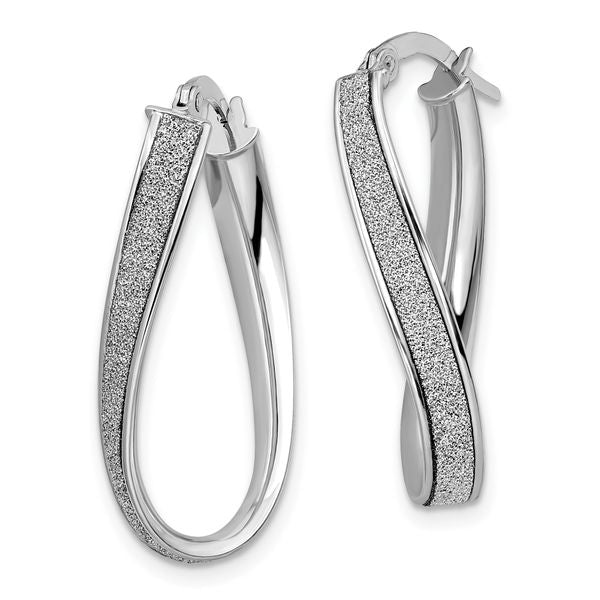 Leslie's 14K White Gold Polished Glimmer Infused Oval Hoop Earrings - Image 2