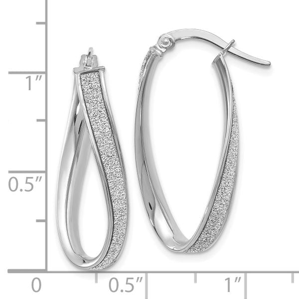 Leslie's 14K White Gold Polished Glimmer Infused Oval Hoop Earrings - Image 3