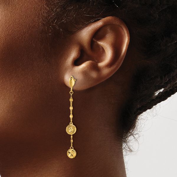Leslie's 14K Polished and Diamond-cut Disc Dangle Post Earrings - Image 3