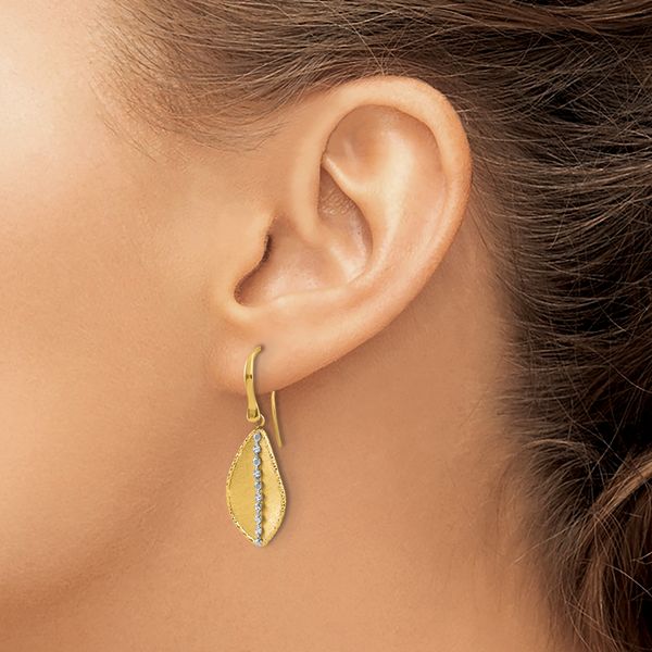 Leslie's 14K Two-tone Polished and Satin Teardrop Dangle Earrings - Image 3