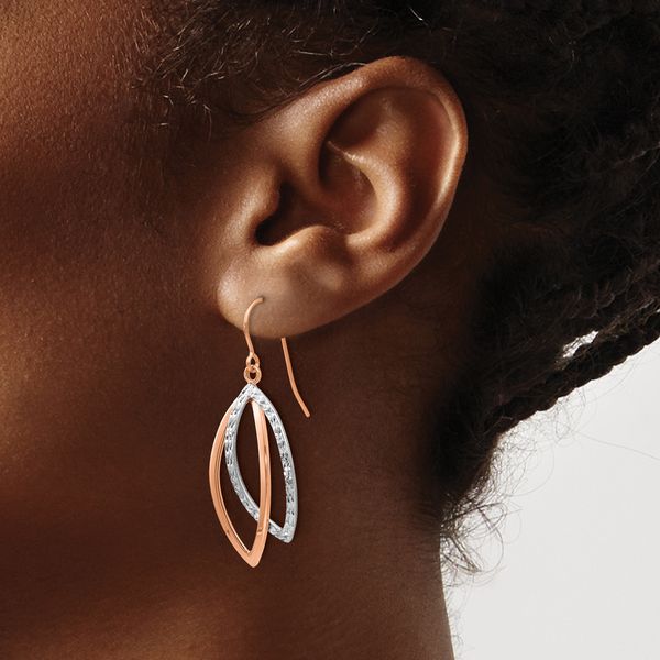Leslie's 14K Two-tone White/Rose Polish/Textured Wire Dangle Earrings - Image 3