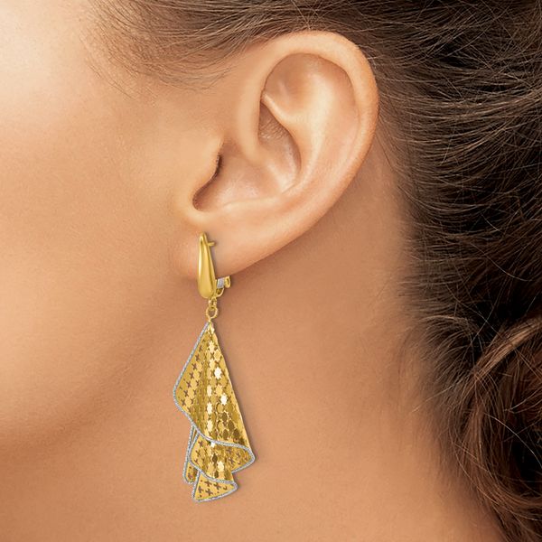Leslie's 14K Two-tone Polished & D/C Post Omega Dangle Earrings - Image 3