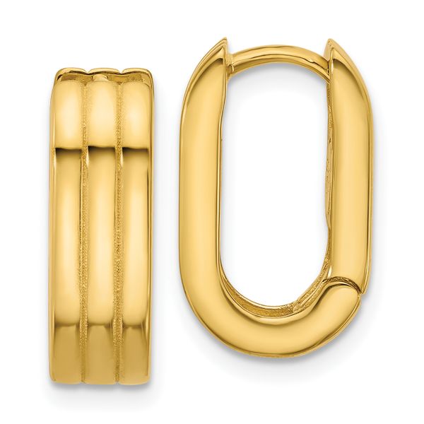 Leslie's 14K Polished / Grooved Hinged Huggie Hoop Earrings