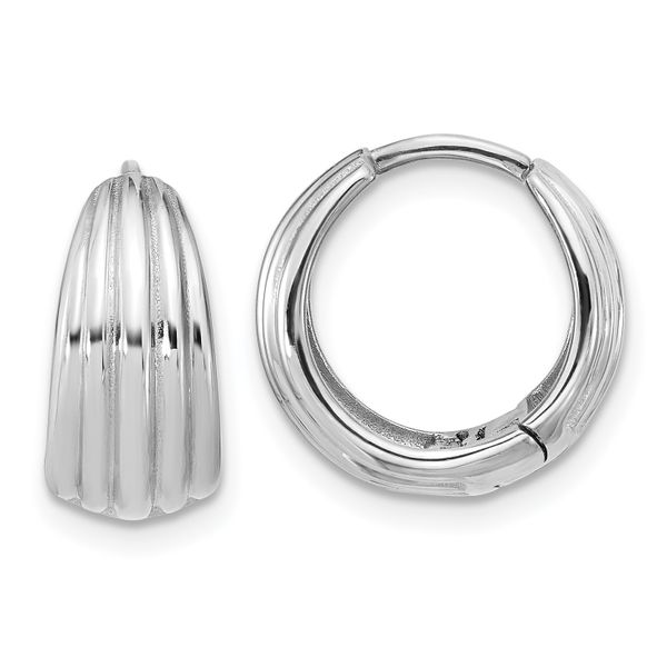 Leslie's 14K WG Polished/Grooved Round Huggie Hoop Earrings
