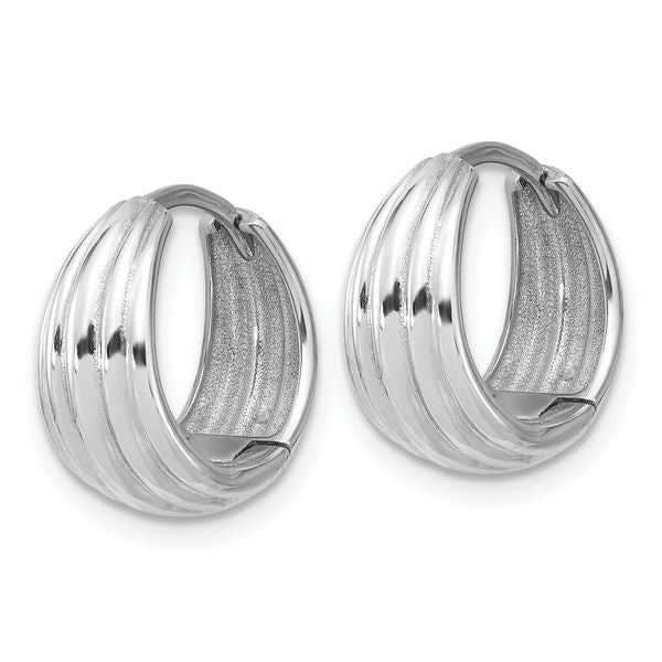 Leslie's 14K WG Polished/Grooved Round Huggie Hoop Earrings - Image 2