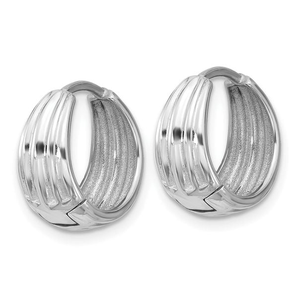 Leslie's 14K WG Polished/Grooved Round Huggie Hoop Earrings - Image 4