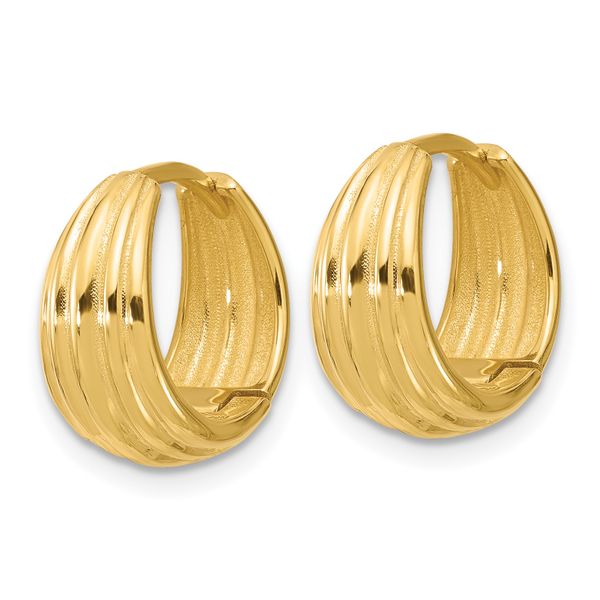 Leslie's 14K Polished/Grooved Round Huggie Hoop Earrings - Image 2