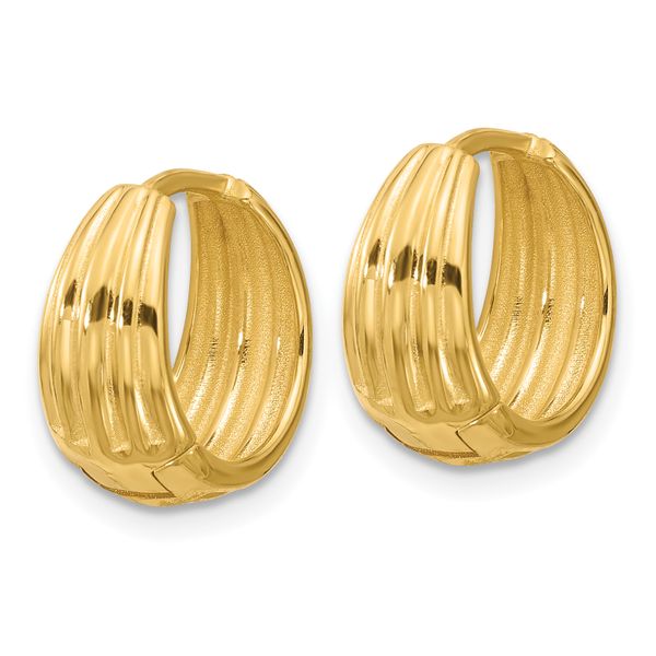 Leslie's 14K Polished/Grooved Round Huggie Hoop Earrings - Image 4