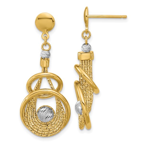 Leslie's 14K TT Polished/Dia-cut Fancy Teardrop Dangle Post Earrings