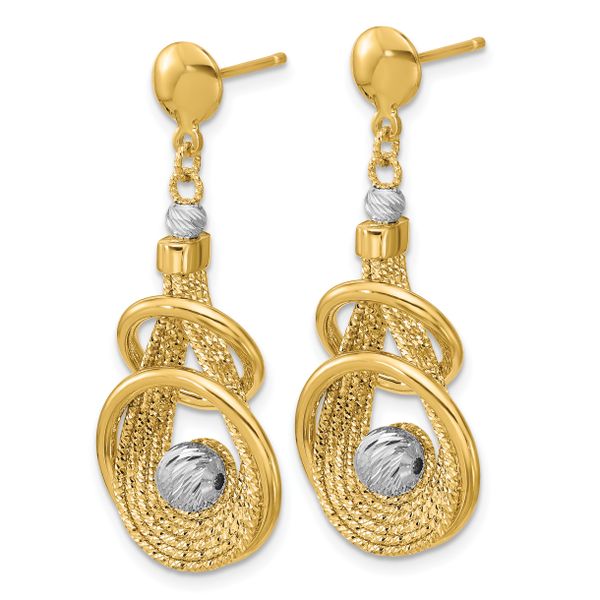 Leslie's 14K TT Polished/Dia-cut Fancy Teardrop Dangle Post Earrings - Image 2