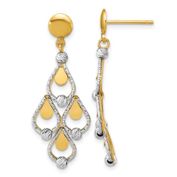 Leslie's 14K TT Polished / Dia-cut Chandelier Dangle Post Earrings