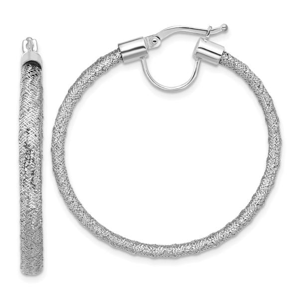 Leslie's 14K w/White RH-Plating Polished Mesh Round Hoop Earrings