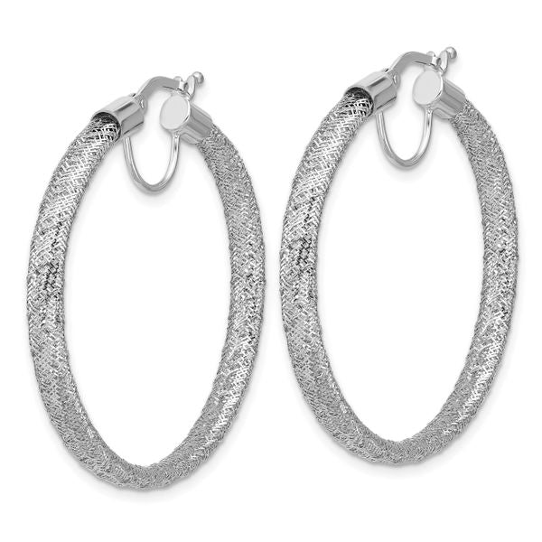 Leslie's 14K w/White RH-Plating Polished Mesh Round Hoop Earrings - Image 2