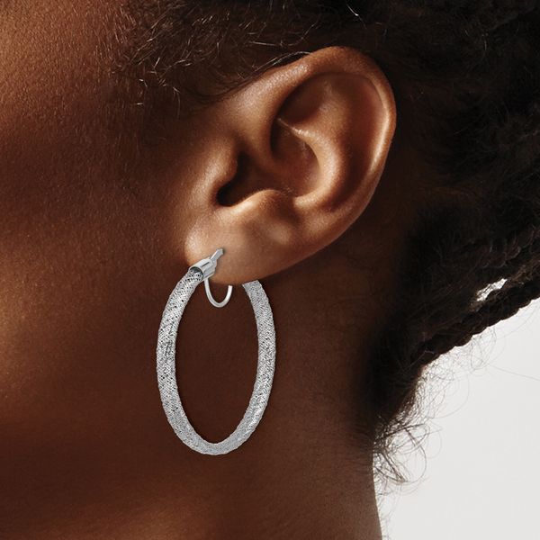 Leslie's 14K w/White RH-Plating Polished Mesh Round Hoop Earrings - Image 3