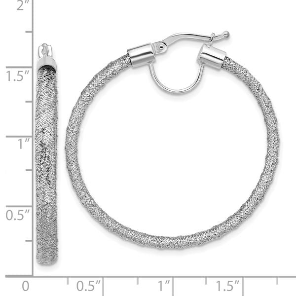 Leslie's 14K w/White RH-Plating Polished Mesh Round Hoop Earrings - Image 4