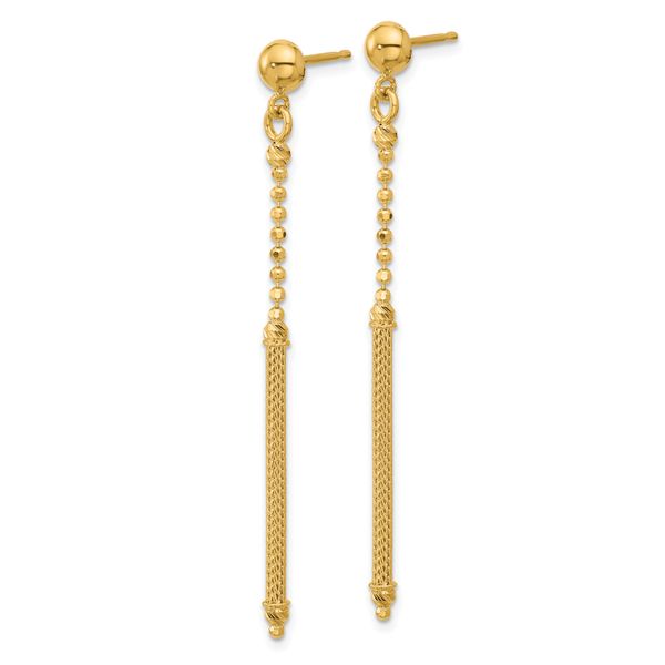 Leslie's 14K Polish/Texture/Dia-cut Bead w/Bar Dangle Post Earrings - Image 2