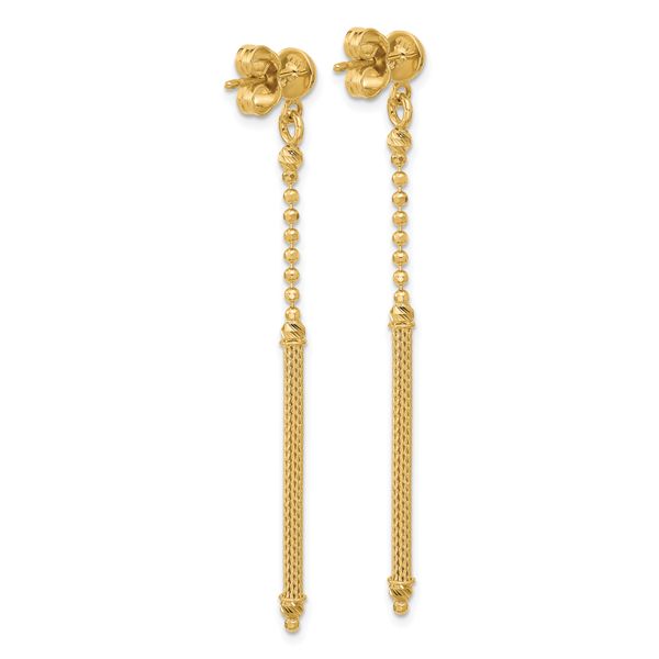 Leslie's 14K Polish/Texture/Dia-cut Bead w/Bar Dangle Post Earrings - Image 4