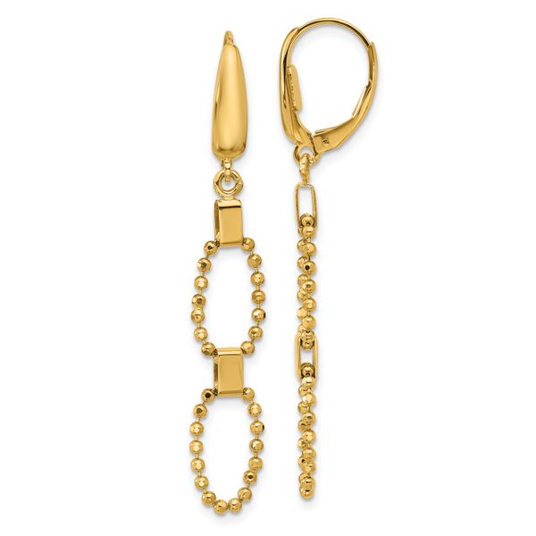 Leslie's 14K Polished/Dia-cut Beaded Link Dangle Leverback Earrings