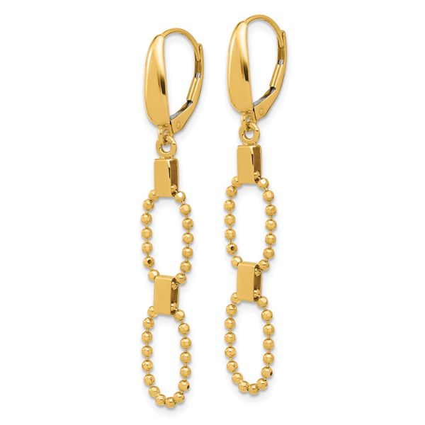 Leslie's 14K Polished/Dia-cut Beaded Link Dangle Leverback Earrings - Image 2