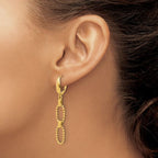 Leslie's 14K Polished/Dia-cut Beaded Link Dangle Leverback Earrings - Image 3