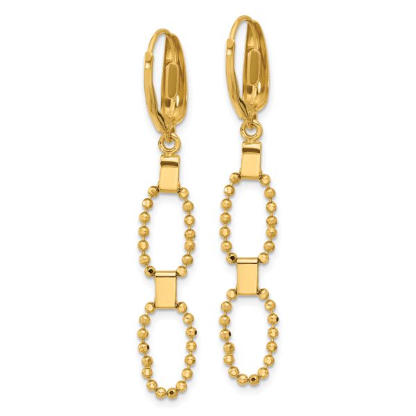 Leslie's 14K Polished/Dia-cut Beaded Link Dangle Leverback Earrings - Image 4