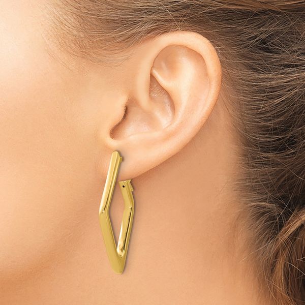Leslie's 14K Polished Hollow Diamond Shape Hoop Earrings - Image 3
