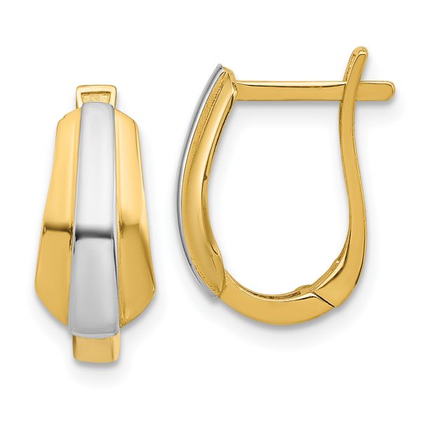 Leslie's 14K with Rhodium Polished Hinged Hoop Earrings