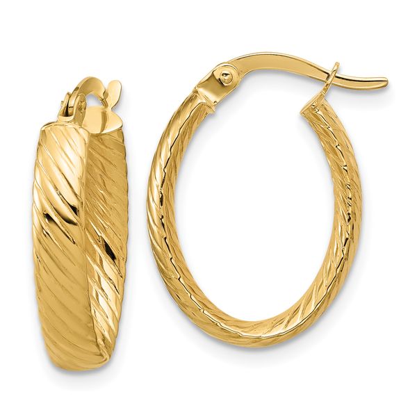 Leslie's 14K Polished and Grooved Oval Hoop Earrings