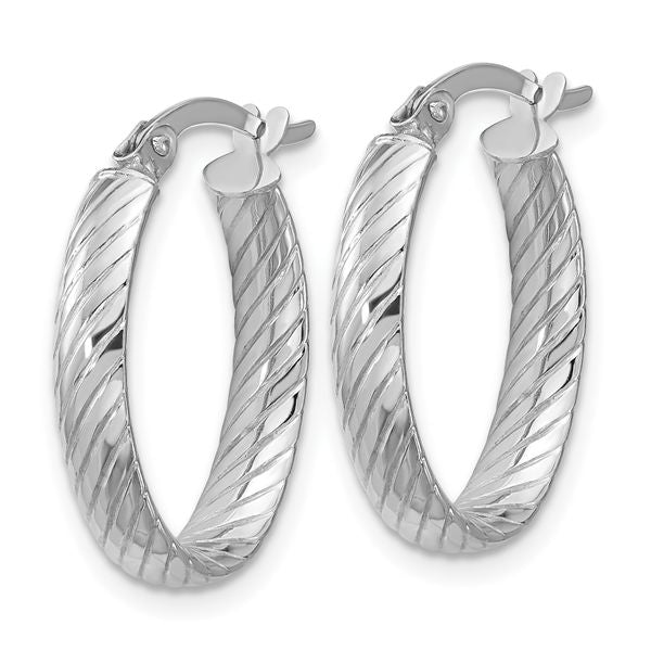 Leslie's 14K White Gold Polished and Grooved Oval Hoop Earrings - Image 2