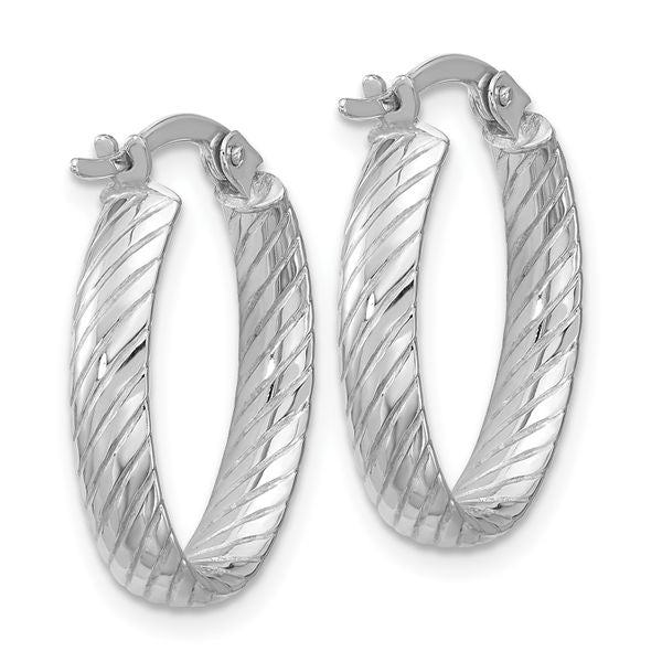 Leslie's 14K White Gold Polished and Grooved Oval Hoop Earrings - Image 4
