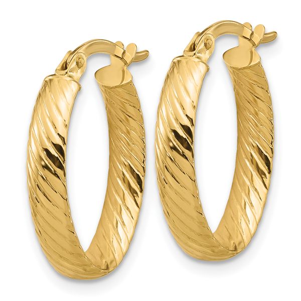 Leslie's 14K Polished and Grooved Oval Hoop Earrings - Image 2