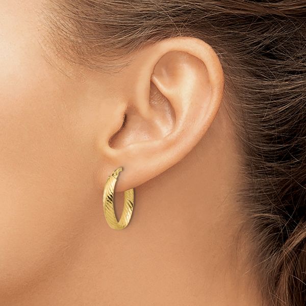 Leslie's 14K Polished and Grooved Oval Hoop Earrings - Image 3