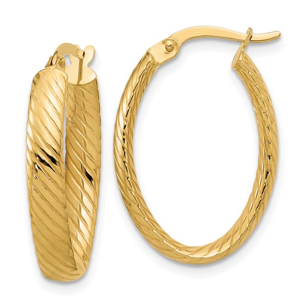 Leslie's 14K Polished and Grooved Oval Hoop Earrings