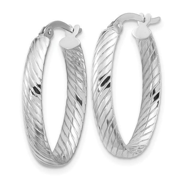 Leslie's 14K White Gold Polished and Grooved Oval Hoop Earrings - Image 2