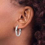 Leslie's 14K White Gold Polished and Grooved Oval Hoop Earrings - Image 3