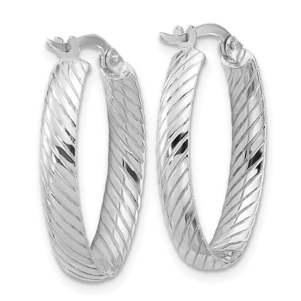 Leslie's 14K White Gold Polished and Grooved Oval Hoop Earrings - Image 4