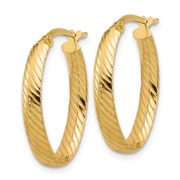 Leslie's 14K Polished and Grooved Oval Hoop Earrings - Image 2