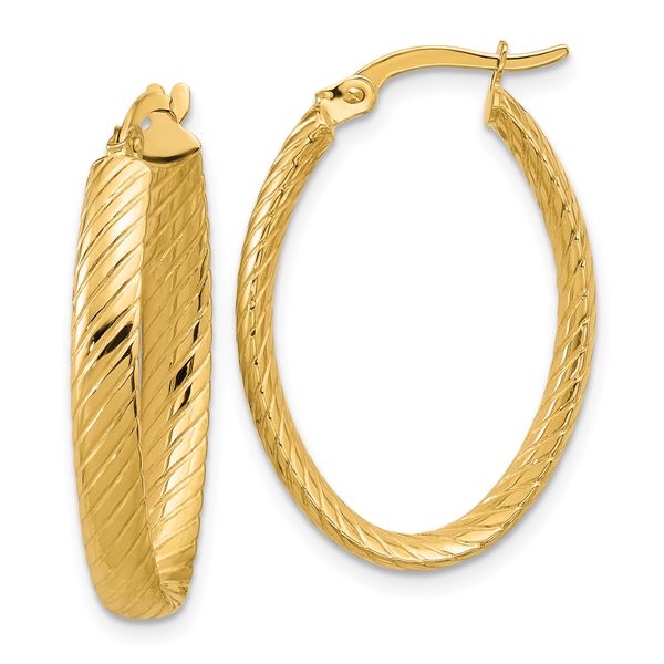 Leslie's 14K Polished and Grooved Oval Hoop Earrings