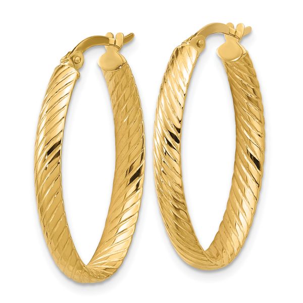 Leslie's 14K Polished and Grooved Oval Hoop Earrings - Image 2