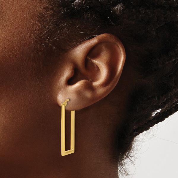 Leslie's 14K Polished Rectangle Hoop Earrings - Image 3