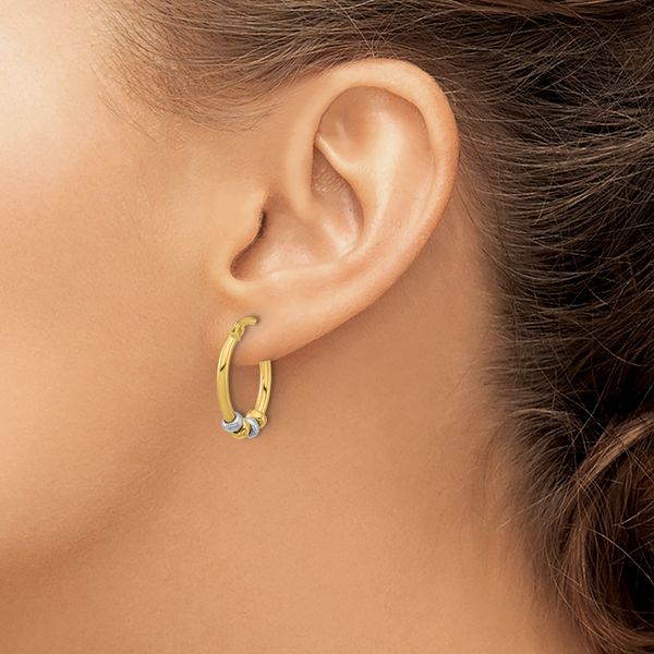 Leslie's 14K Two-tone Polished with Beads Oval Hoop Earrings - Image 3