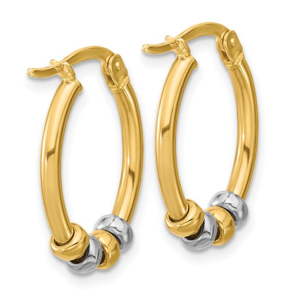 Leslie's 14K Two-tone Polished with Beads Oval Hoop Earrings - Image 4