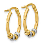 Leslie's 14K Two-tone Polished with Beads Oval Hoop Earrings - Image 4