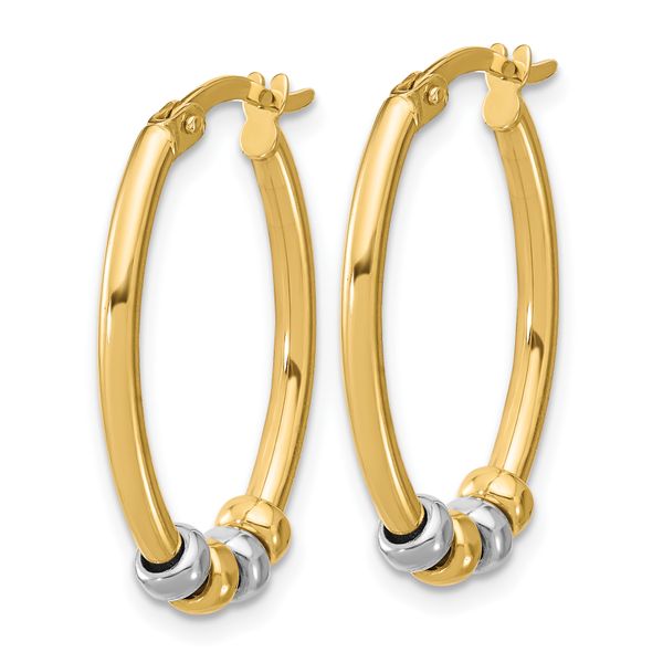 Leslie's 14K Two-tone Polished with Beads Oval Hoop Earrings - Image 2