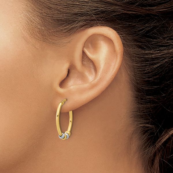 Leslie's 14K Two-tone Polished with Beads Oval Hoop Earrings - Image 3