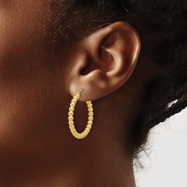 Leslie's 14K Polished Beaded Round Hoop Earrings - Image 3