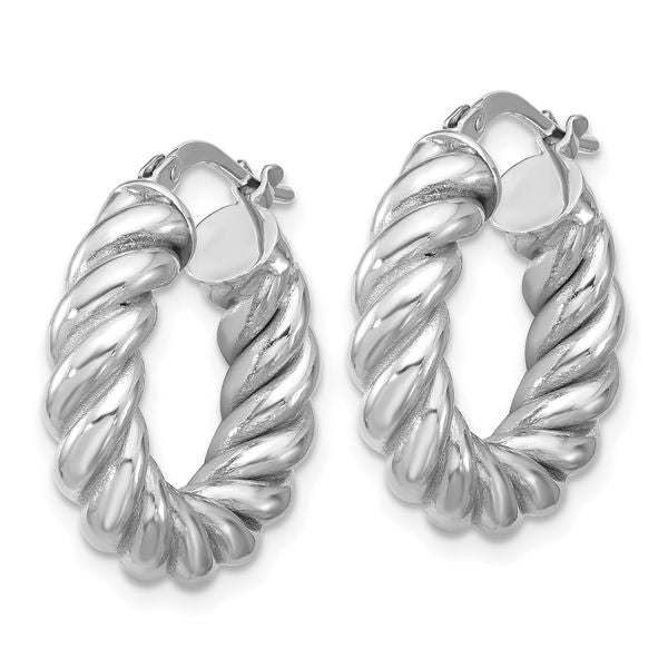 Leslie's 14K w/White RH-plat Polished/Twisted Round Hoop Earrings - Image 2