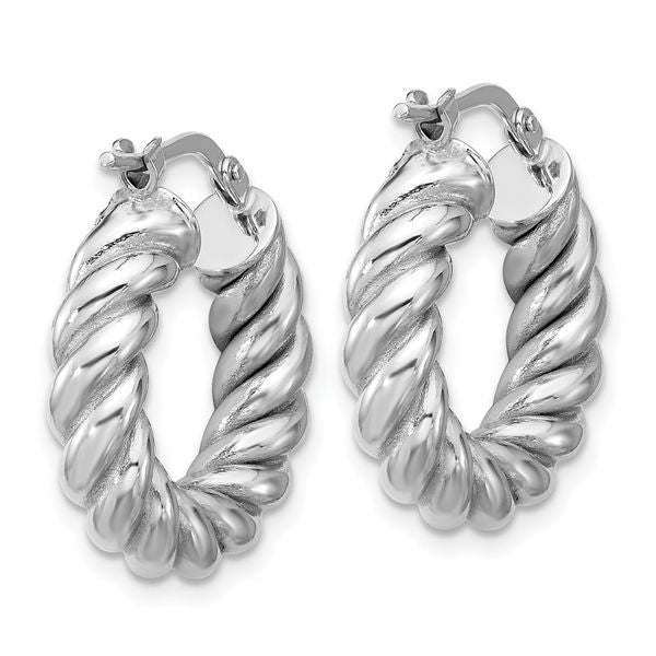Leslie's 14K w/White RH-plat Polished/Twisted Round Hoop Earrings - Image 4