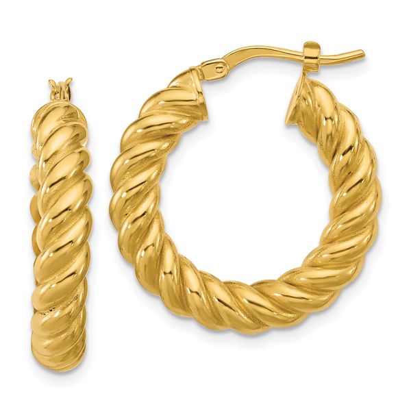 Leslie's 14K Polished and Twisted Round Hoop Earrings