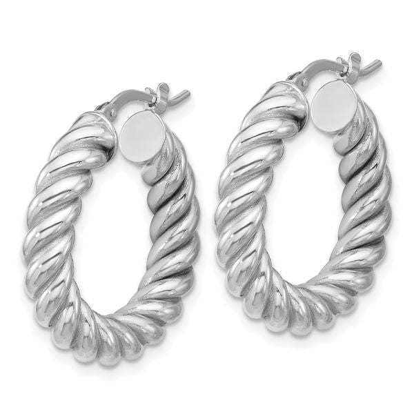 Leslie's 14K w/White RH-plat Polished/Twisted Round Hoop Earrings - Image 2